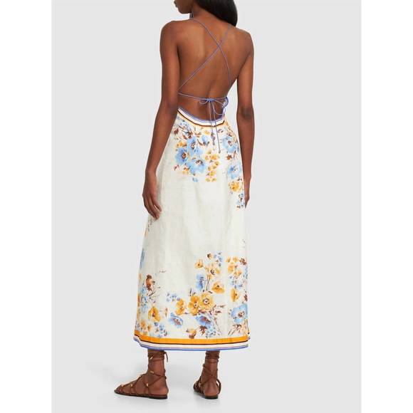 NEW ZIMMERMANN halcyon printed linen maxi slip dress in orange/blue floral - Picture 2 of 3